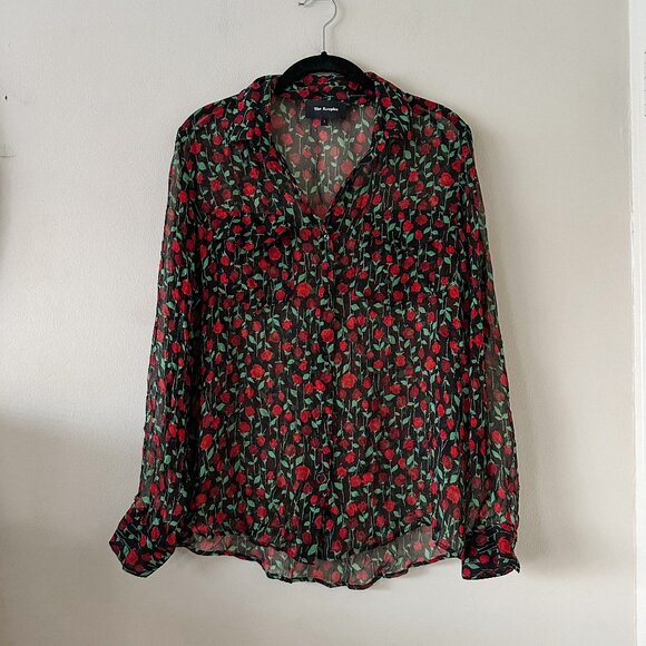 The Kooples Sheer Rose Print Button-Up Blouse Size 2 - NWOT - Picture 1 of 7